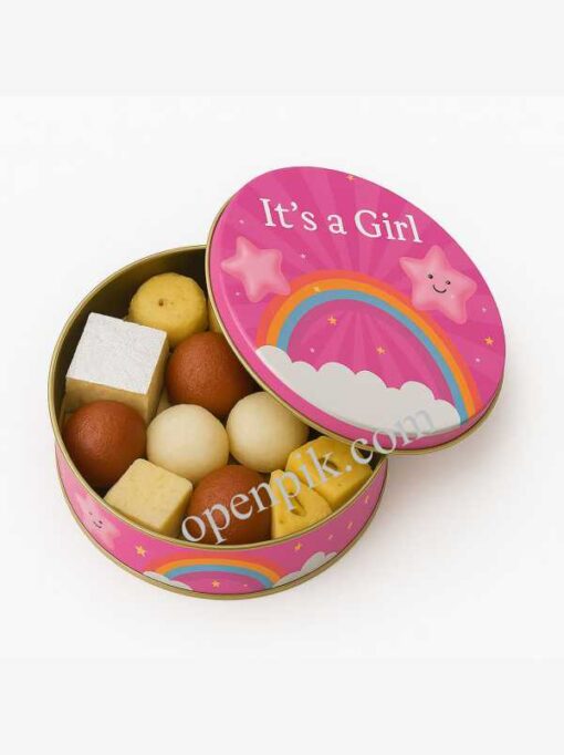 It's a Girl Half Kg Metal Box | Baby Announcement Sweet Box - Image 2