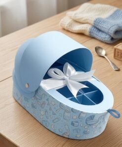 Baby Announcement Gift Box | Babycot Shape Sweet Box with Custom Name Tag | Newborn Reveal Box for Family & Friends | Pink & Blue