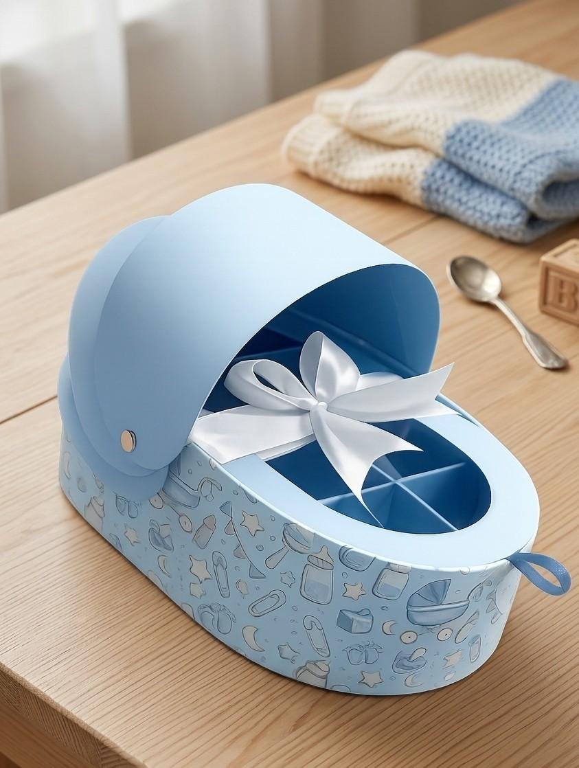 Baby Announcement Gift Box | Babycot Shape Sweet Box with Custom Name Tag | Newborn Reveal Box for Family & Friends | Pink & Blue 1 Baby Announcement Gift Box | Babycot Shape Sweet Box with Custom Name Tag | Newborn Reveal Box for Family & Friends | Pink & Blue